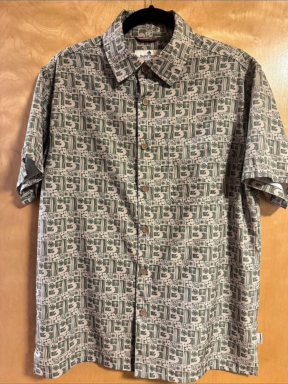 Rainforest Men's Geometric Short Sleeve Shirt Green & White
